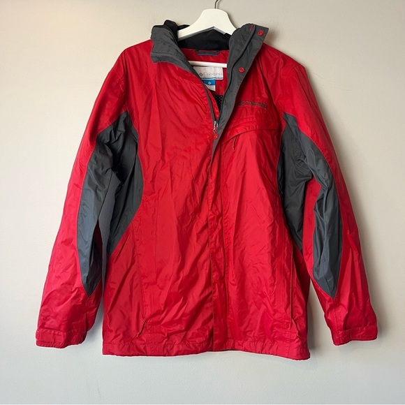 Columbia Men's Red Hooded Zip Us Rain Jacket Wind Breaker Small - Picture 1 of 10